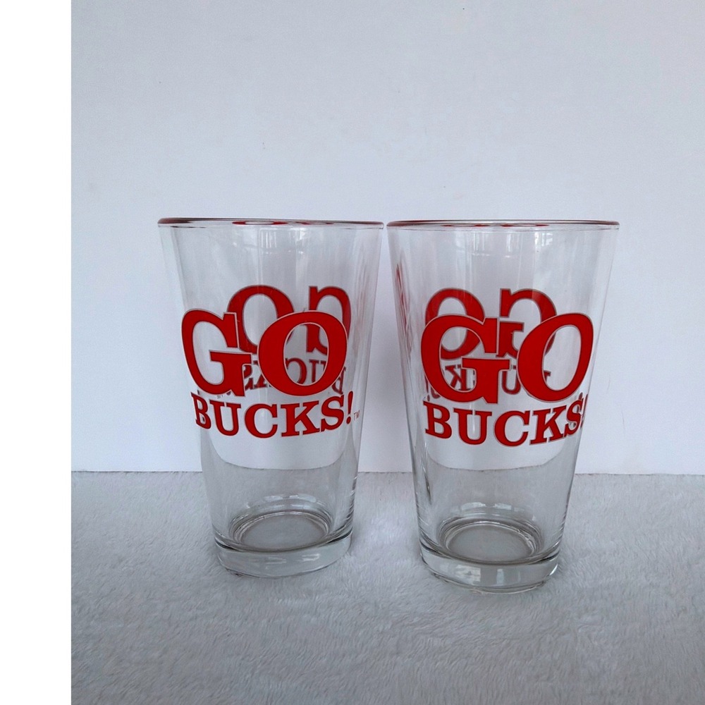 Ohio State Buckeyes Go Bucks Pint Glass Set of 2 Clear Red NCAA Fan Gear OSU